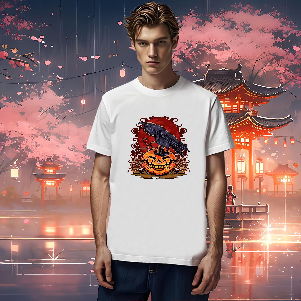 Custom Men Tops Tees pumpkin Street wear Hip Hop 100% Cotton 230g Clothings Short Sleeve O-Neck Cool Design Man T Shirts DIY Printed