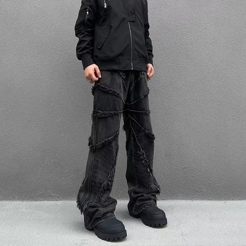 Cyber Y2K Fashion Washed Black Baggy Stacked Jeans Pants For Men Clothing Straight Hip Hop Long Trousers Pantalones Hombre 240819