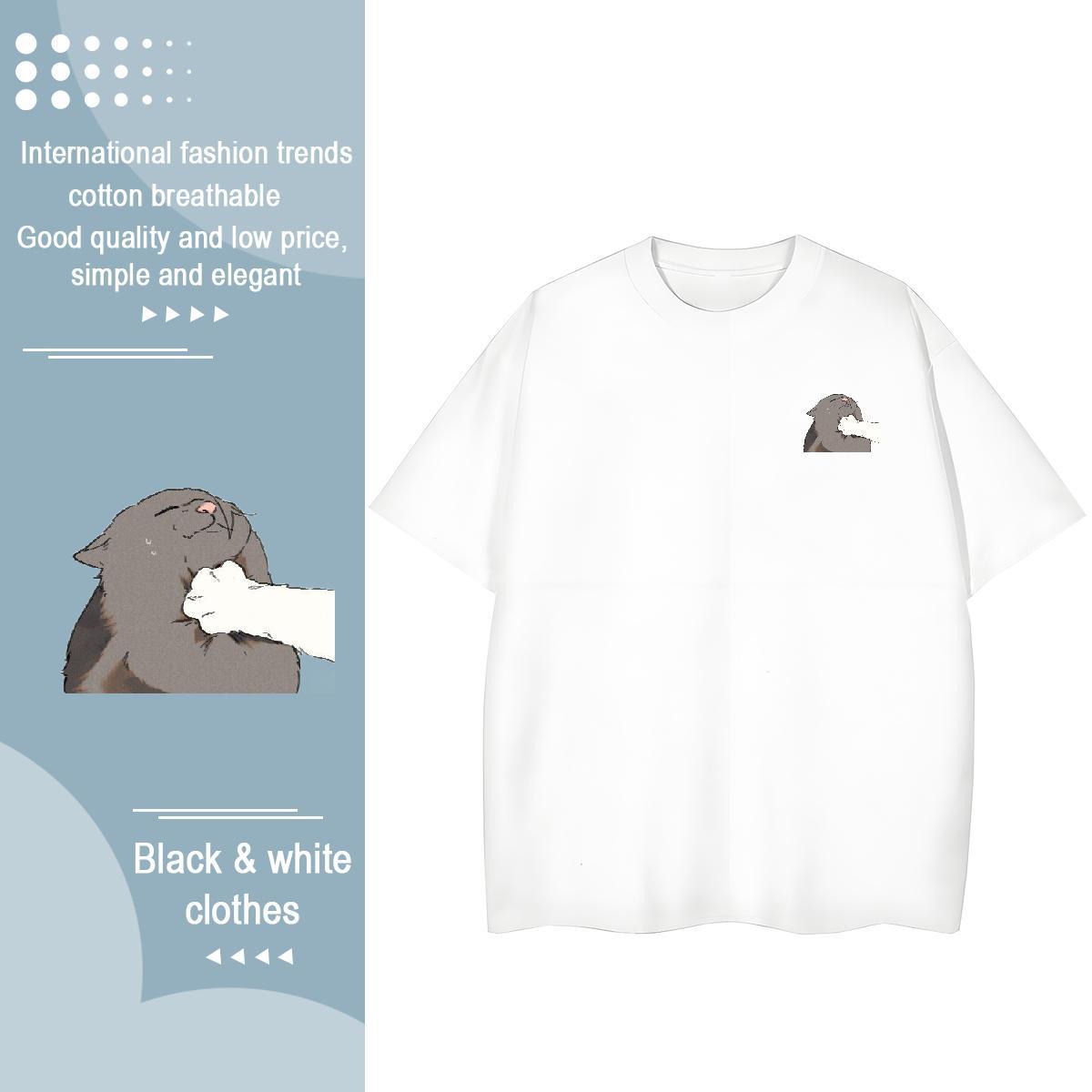 New Men Tshirts cat Daily Wear 230g 100% Cotton Top Tees Breathable Crew Neck Comfortable Man T Shirts Graphic