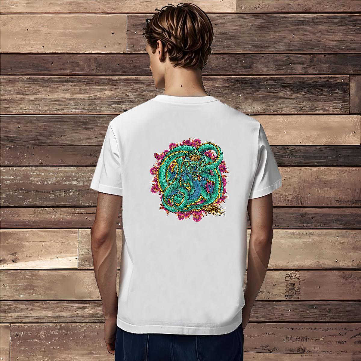 T Shirts Men 230g Cotton dragon Casual Short Sleeve O-Neck White Plus Size Men Tops Tees Customized Soft Top Tees
