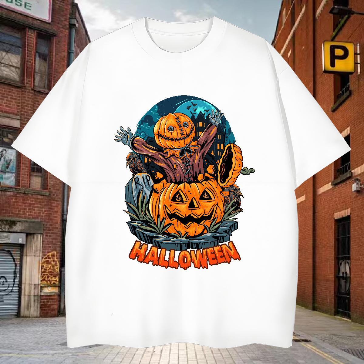 Free Shipping T-Shirts for Men pumpkin O-Neck Short Sleeve Casual Beach DIY Anime 230g 100% Cotton Couples T Shirts Fashion New Tops