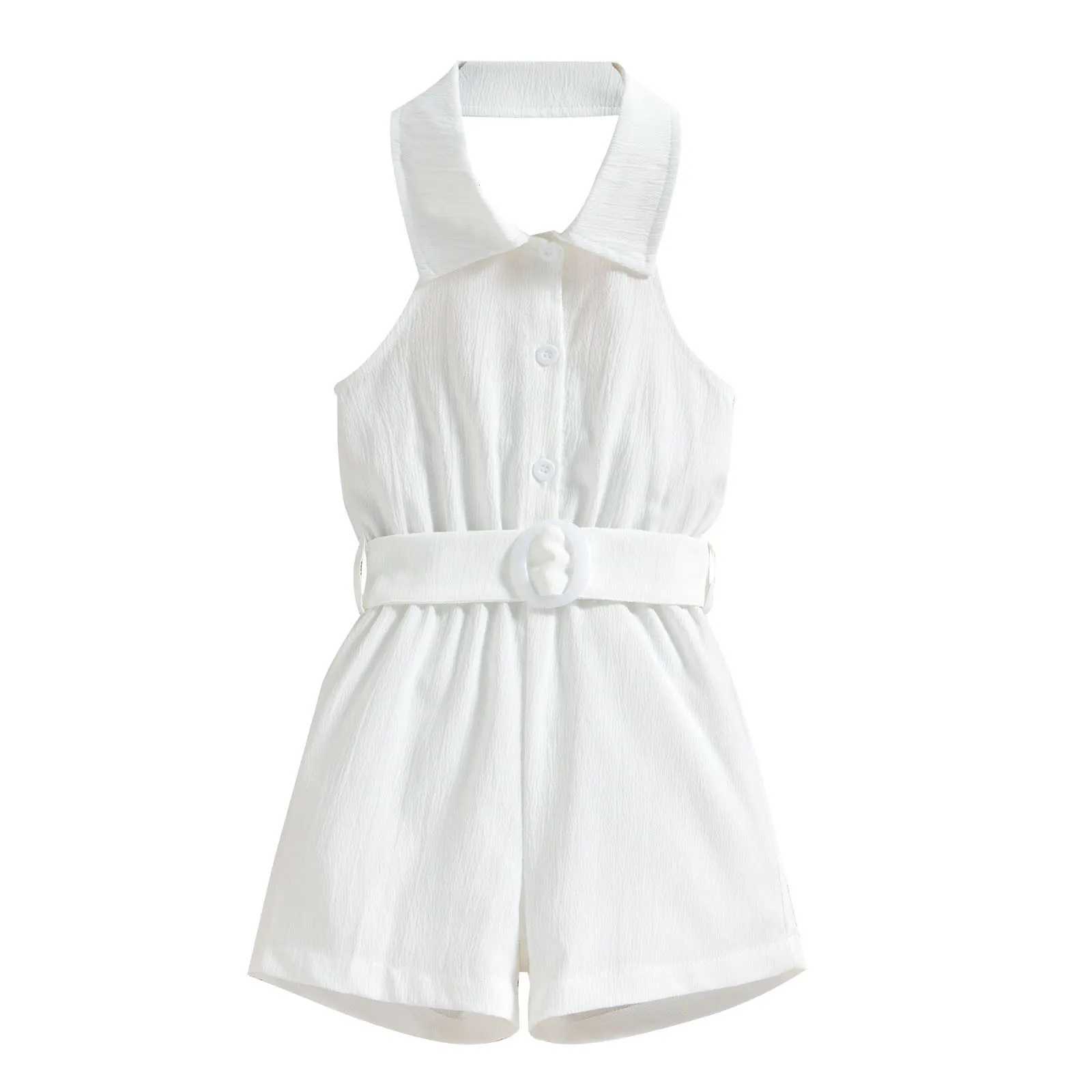Summer girls sleeveless jumpsuit solid jumpsuit and belt set W240806