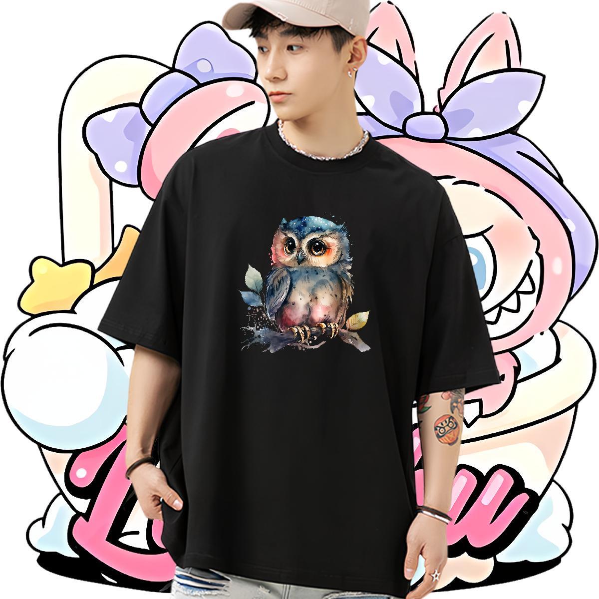 Fashion Designer Mens Tshirts Owl High Street Hip Hop 230g 100% Cotton Tops Shirt Breathable Crew Neck Cool T shirt Oversized