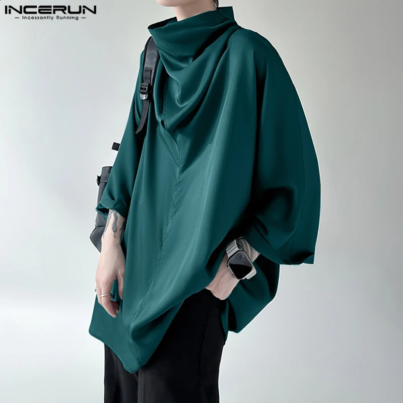 Men Shirt Solid Color Turtleneck 34 Sleeve Korean Casual Men Clothing Streetwear Loose Fashion Irregular Shirts INCERUN 240815