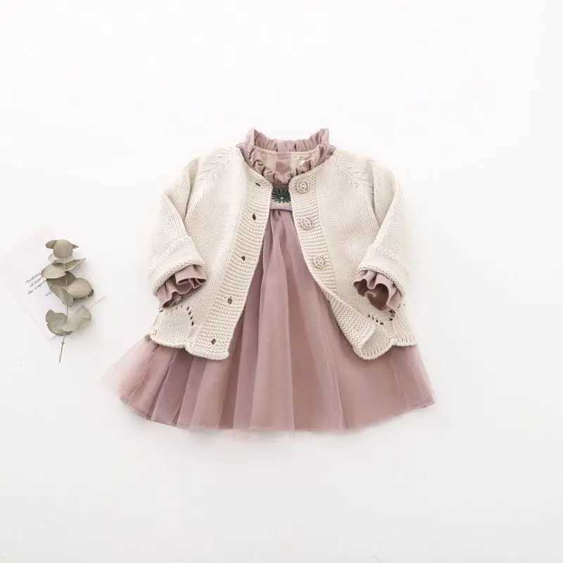 Beiges Childrens Sweater Cardigans Fashion Girls Knitted Crewneck Coat Spring Autumn Baby Long Sleeve Top Casual ClothingXJ240819