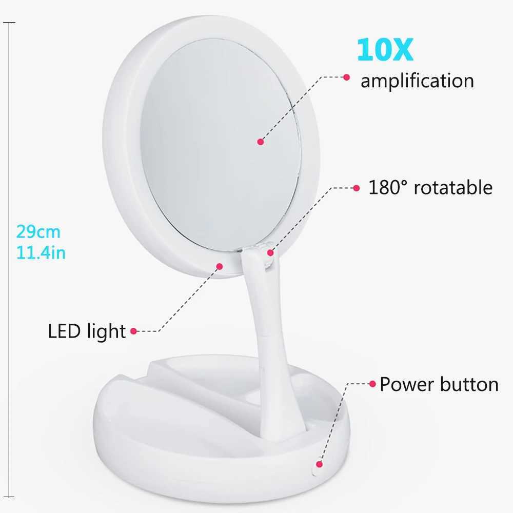 Foldable Led Makeup Mirror With Light 10X Magnifying Dual Purpose Double-Sided Mirror USB Charging Or Battery Table Mirrors Y240819