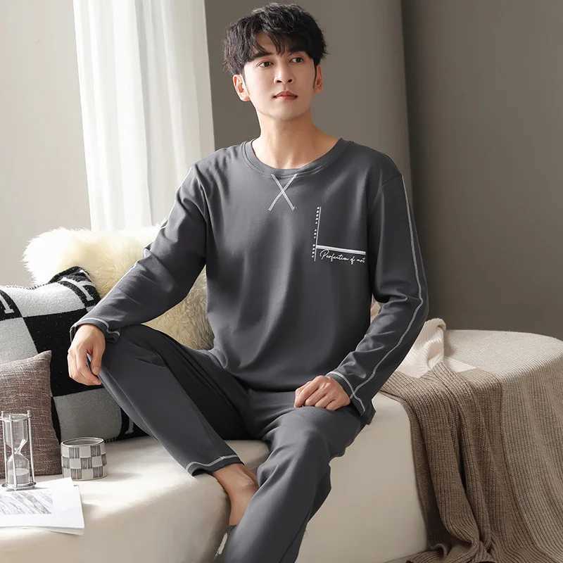 Mens sleepwear 100% pure cotton plus size winter sleepwear long sleeved sports sleepwear Korean plus size mens sleepwear setW240719