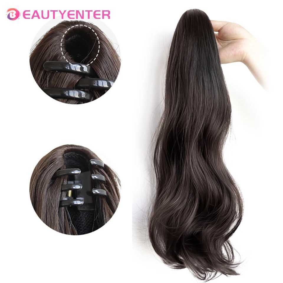 Beautiful synthetic straight wig ponytail grab clip bow ponytail female fake hair black female fake hair W240817