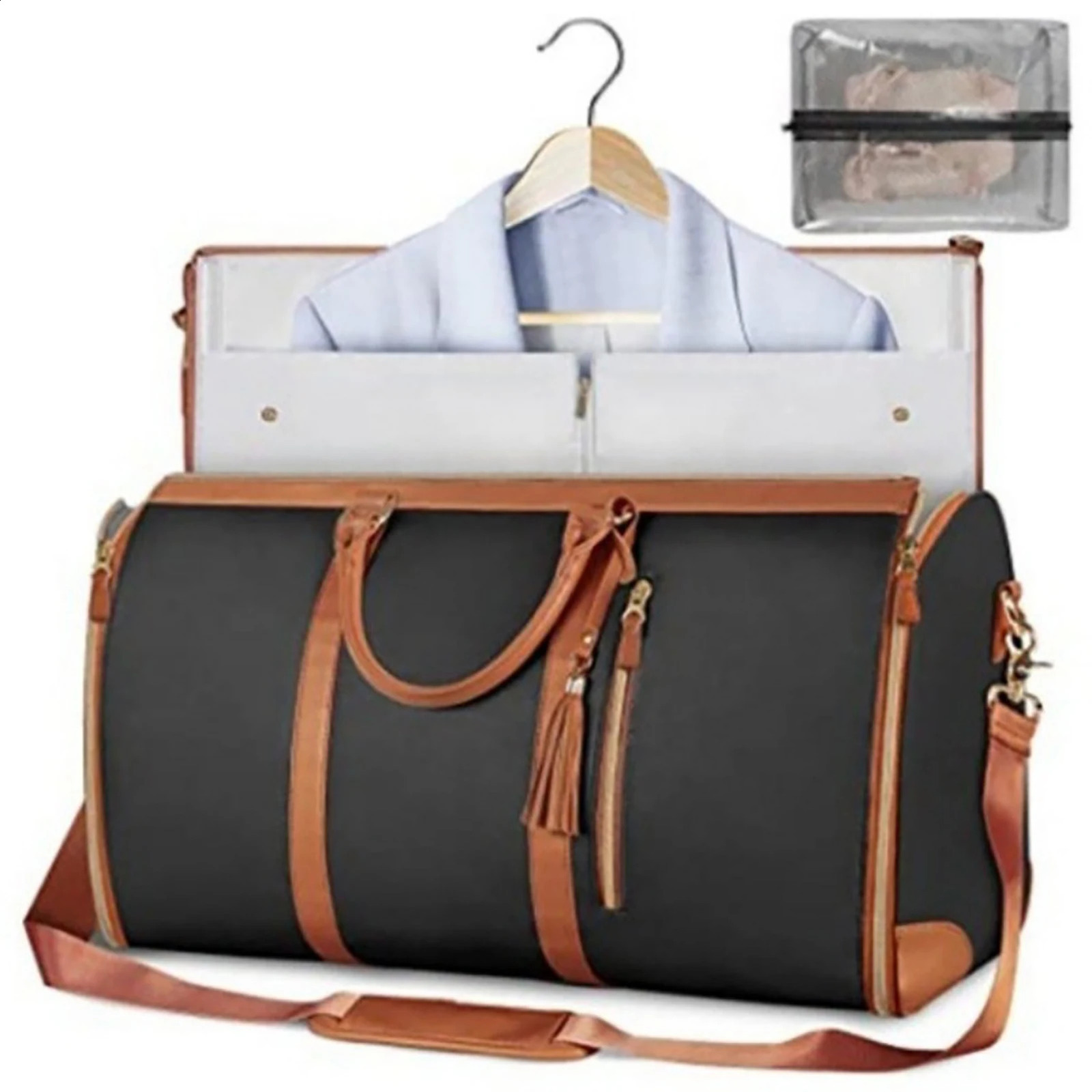 PU Leather Carry-on Bag Waterproof Travel Bag with Internal Straps Detachable Garment Duffle Bag with Independent Shoe Pocket 240819