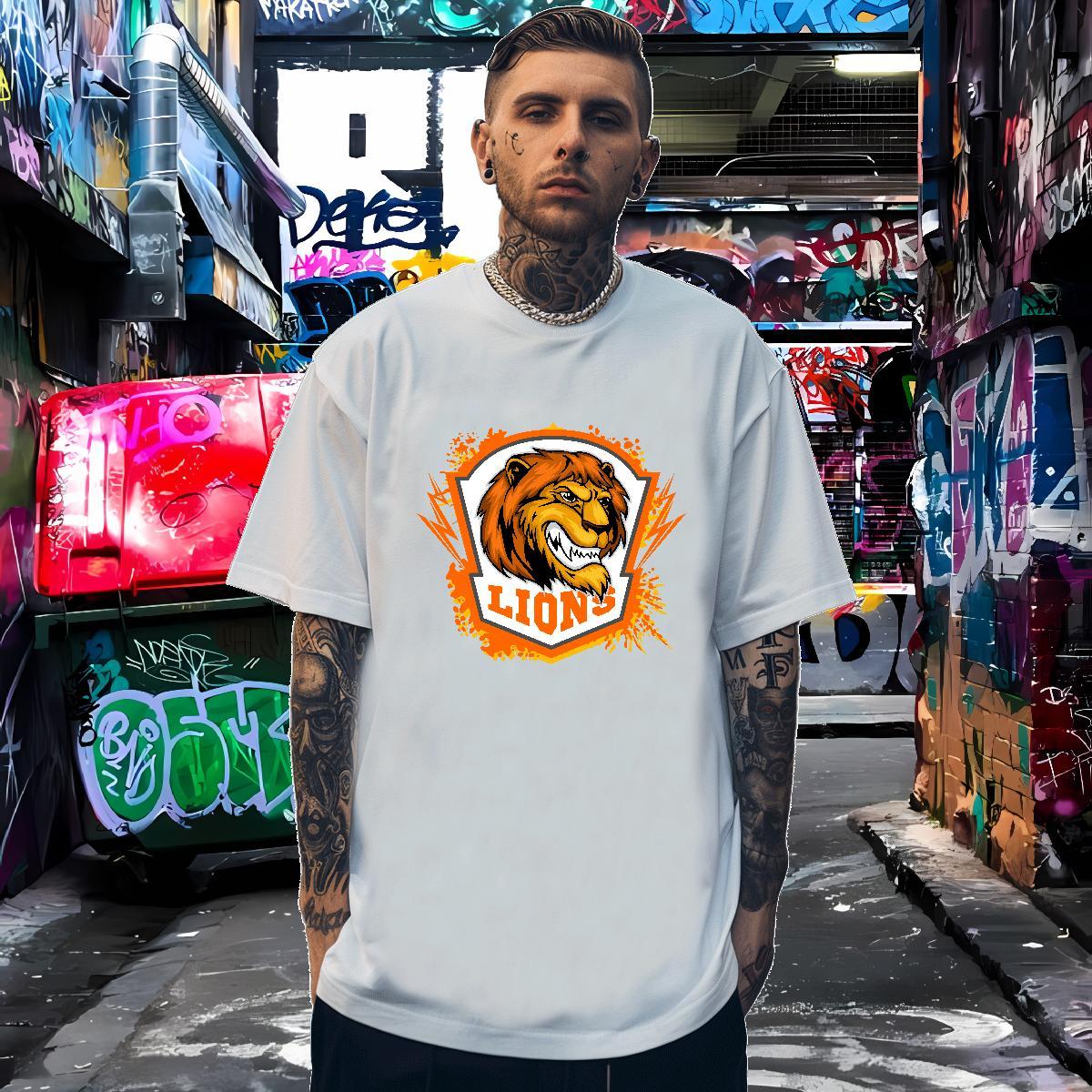 Cool Design Man T Shirts lion Breathable Crew Neck Anime Printing Street Custom Printing 230g 100% Cotton Men Tees Factory Direct Clothes