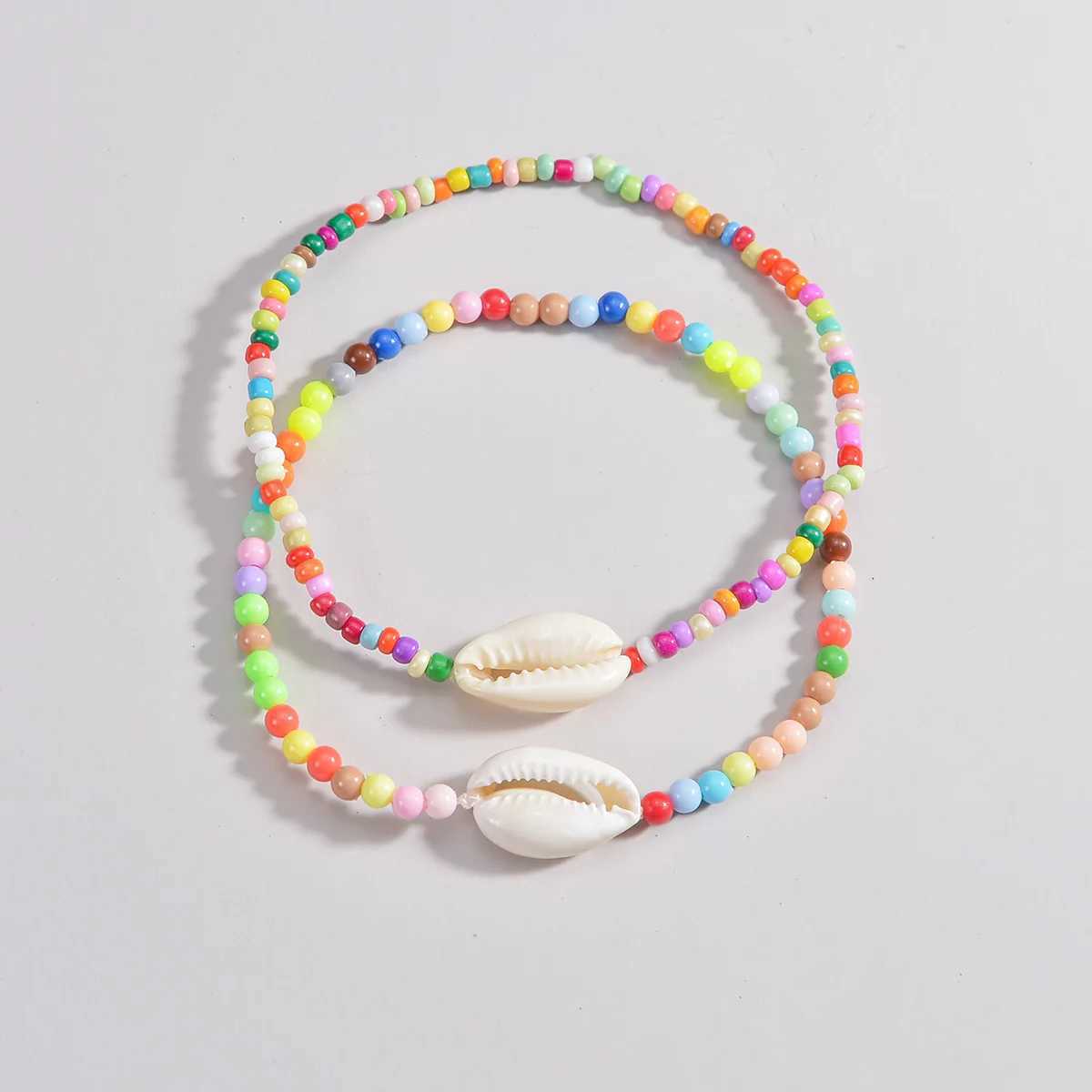 2 Bohemian style colored beaded shells for womens ankles W240815