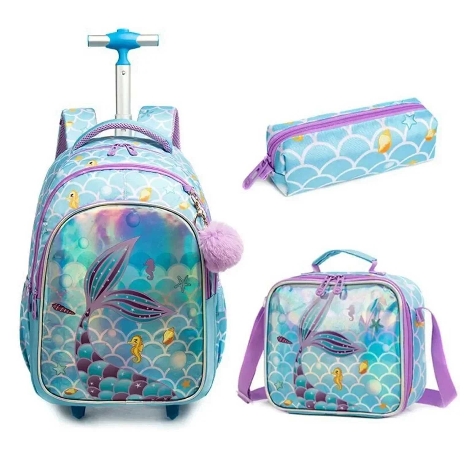 Childrens Rolling Backpack Set Wheeled Schoolbag Kids Backpack with Insulated Lunch Bag and Pencil Case for Boys and Girls Y240820