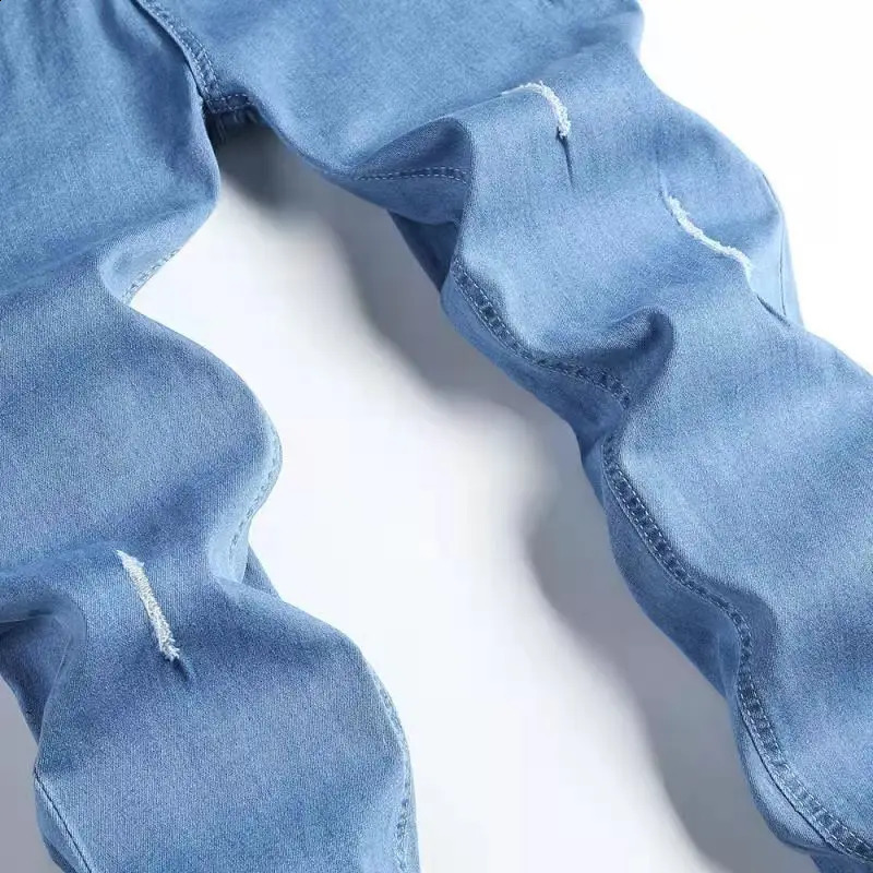 Ultra thin open collar mens jeans fashion painting hiphop denim Trouser street style young cool pants stretch 240819
