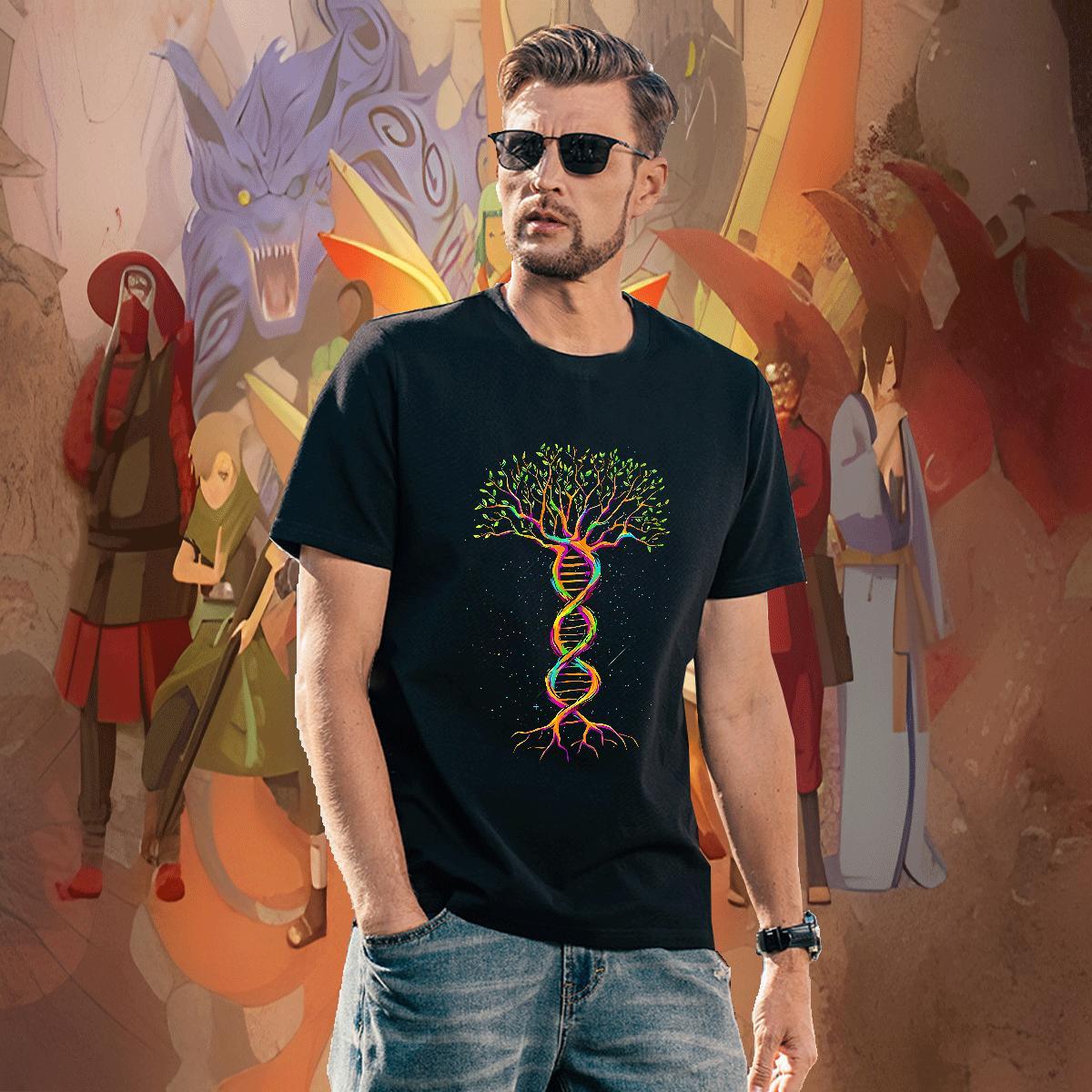 Popular tree T-Shirts for Men Home Outdoor Men Tops Tees 230g 100% Cotton 2024 Summer Round Neck Short Sleeve DIY Tee Shirt