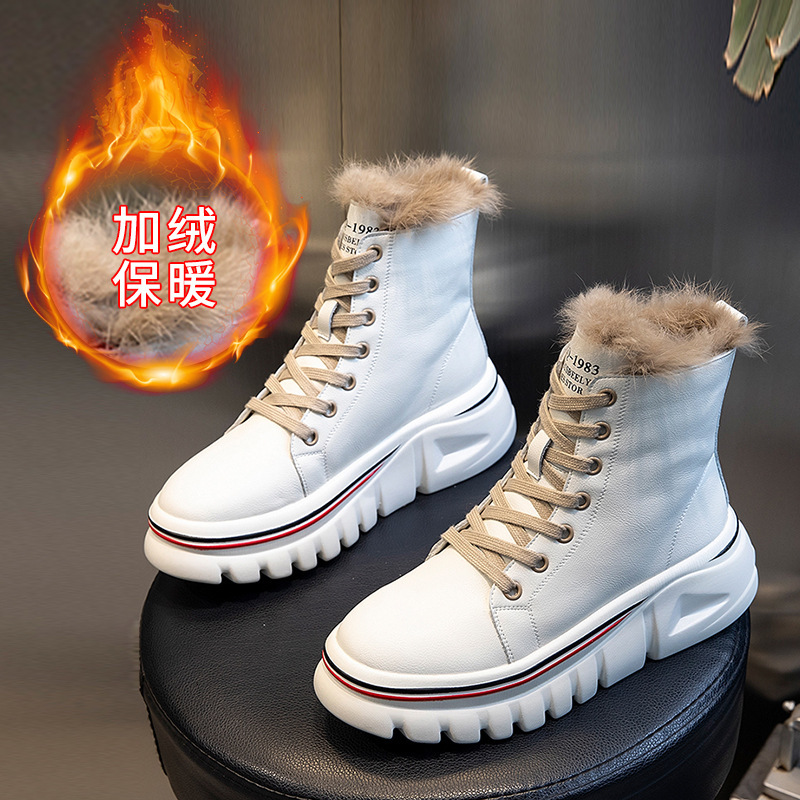 Ddmysports True Rabbit Hair Martin Women With Thick Soles And High Height Short British Style Casual Mid Length S Boots Plush Real Leather For Childre