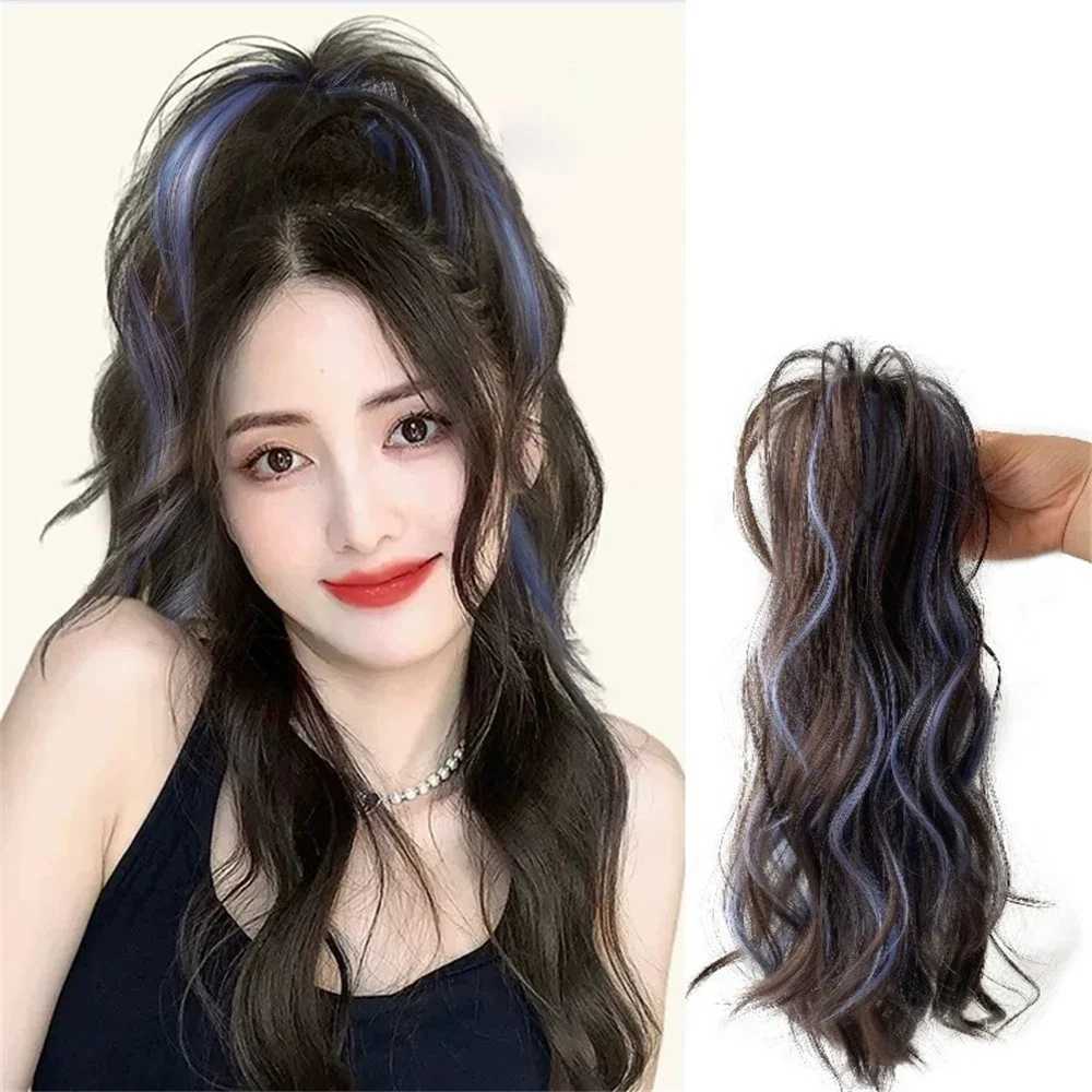 Korean ponytail extension synthetic fiber high gloss claw clip long curly ponytail wig W240817