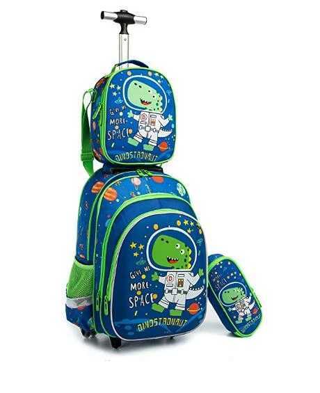 3pcs Schoolbag set with wheels lunch bag Sequins 16 inch School Rolling bags wheeled backpack Student trolley backpack for boys Y240820