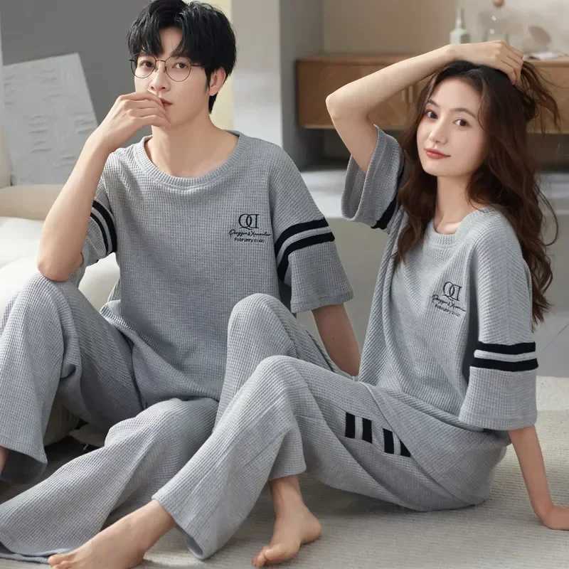 Sports couple summer fashion sleepwear cotton set style sleepwear sleeves home short night gown women/men couple sleepwearW240719