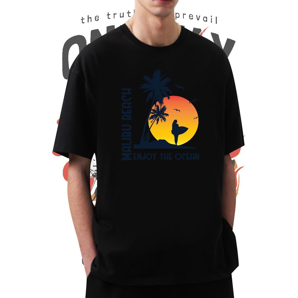 Cool Design wave 230g Pure Cotton Tshirt for Man Woman Summer Casual Crew Neck T Shirt For Man Designer Black White Tops