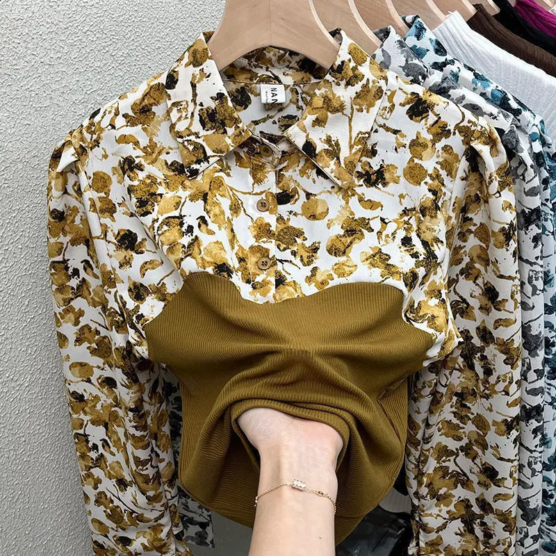 SpringSummer comer Floral Blouses Shirt Womens Small Medium Design French Unique Full Match Sweet Top 240814