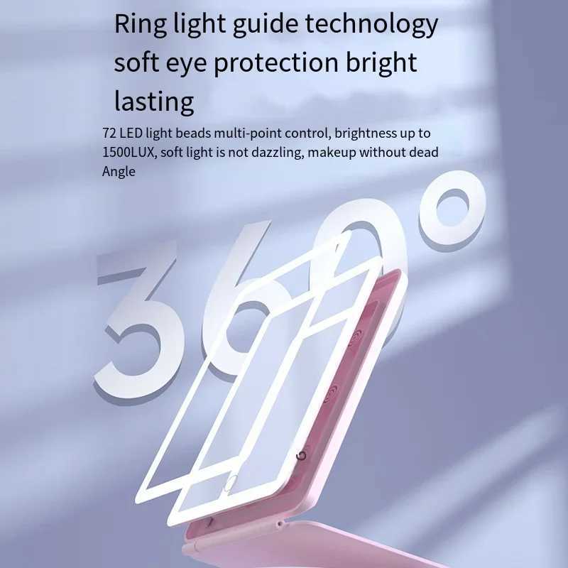 3 Colors Light Modes Cosmetic Mirrors Folding Led Lighted Touch Screen Makeup Mirror USB Rechargeable Complementary Mirror Y240819