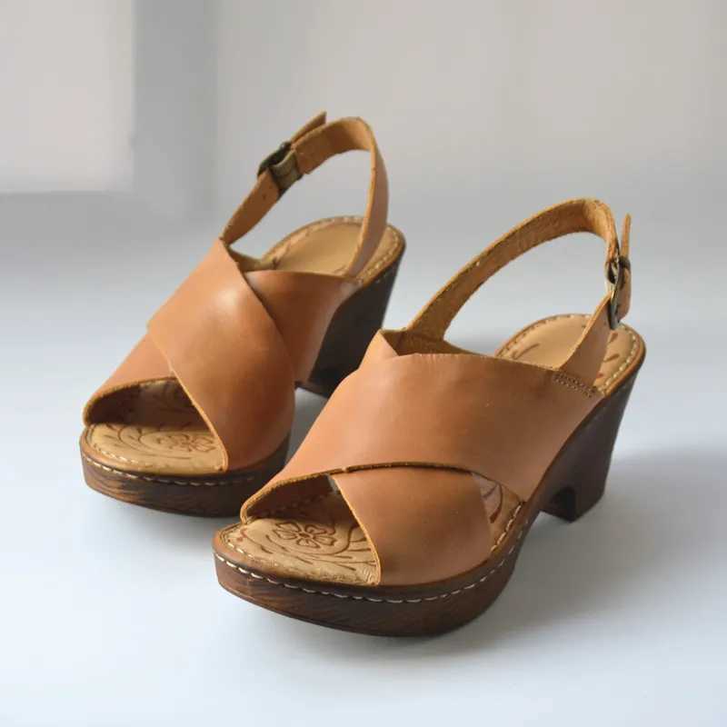 Summer Retro European and American Style Leather High Heel Sandals Luxurious Cowhide Womens Shoes CL240806