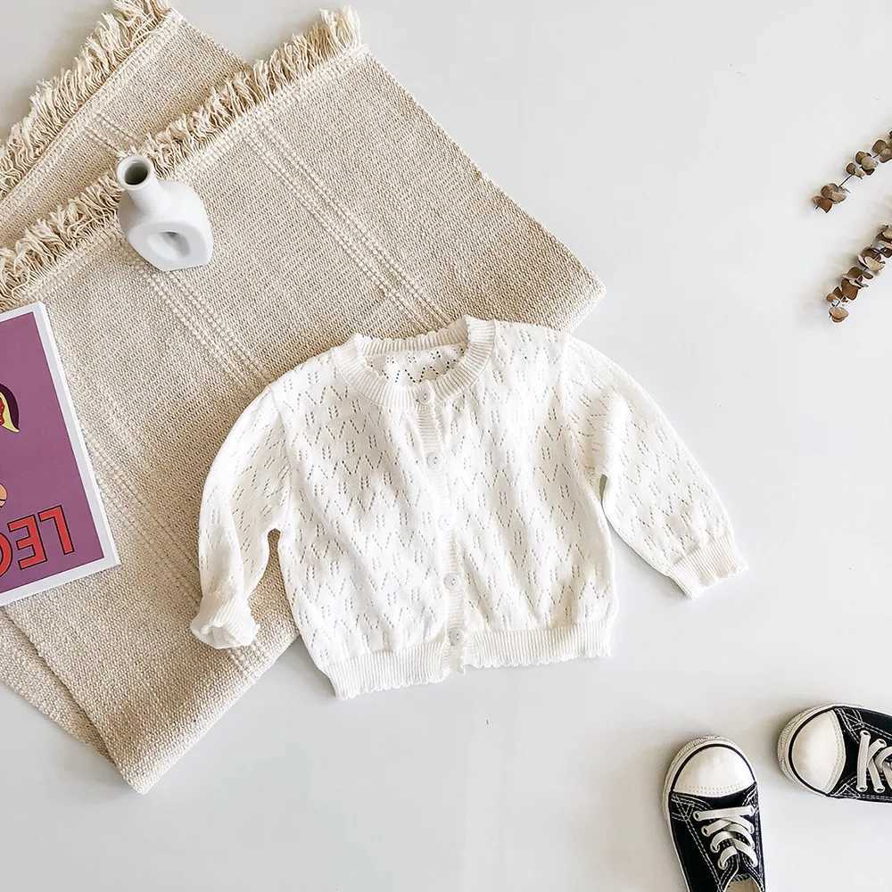 ins coat baby new sweet princess solid color cardigan sunscreen air-conditioned shirt long sleeve knitted hollow coat 3 colorsXJ240819