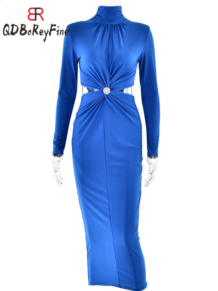 Women Bodycon Dress Elegant Long Sleeve Hollow Out Sexy Party Dress Spring Fall Maxi Fashion Club Evening Dress for Women 240819