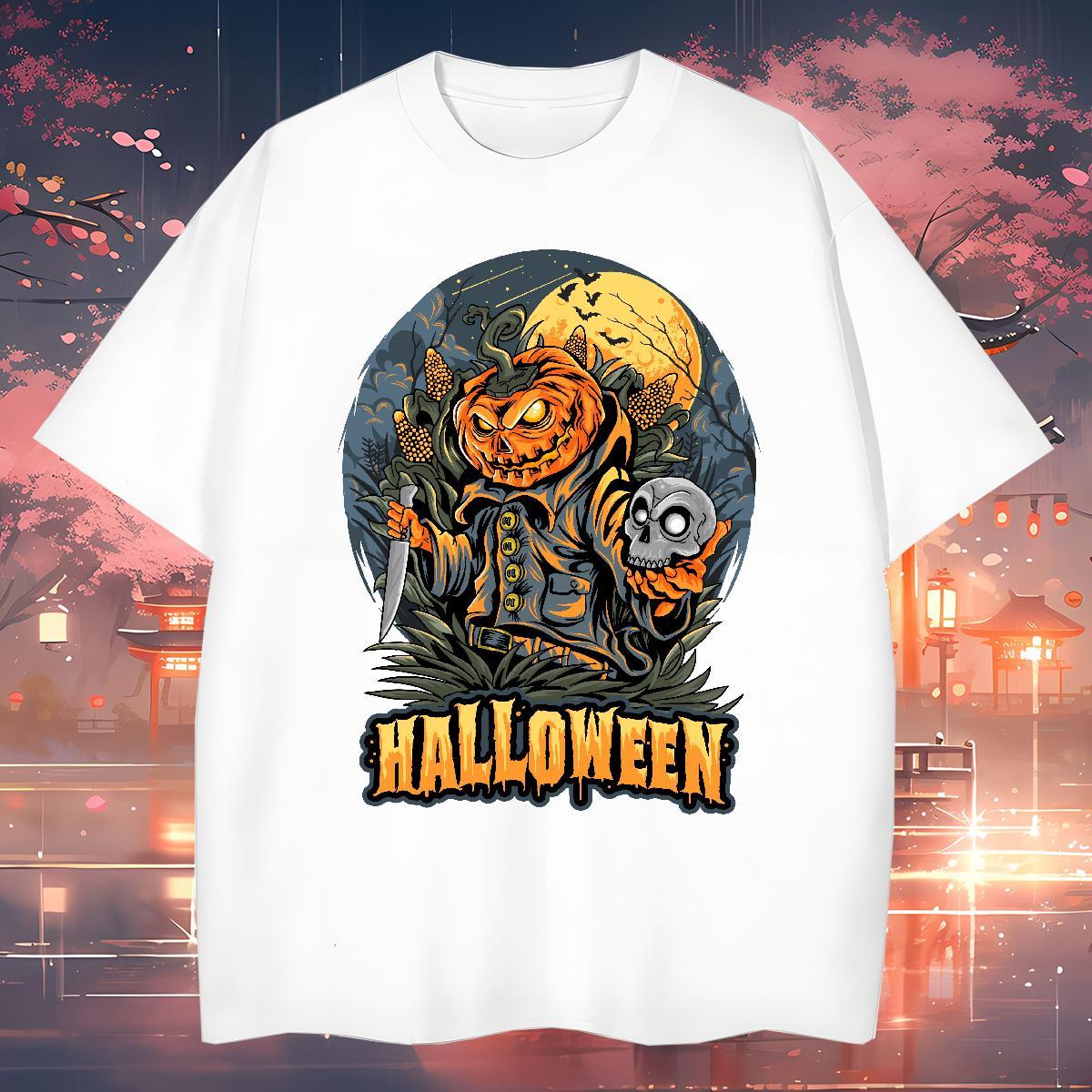 Loose Mens T Shirts pumpkin Breathable Short Sleeve Summer Casual Custom Printing 230g Pure Cotton Couples T Shirts Free Shipping Clothes