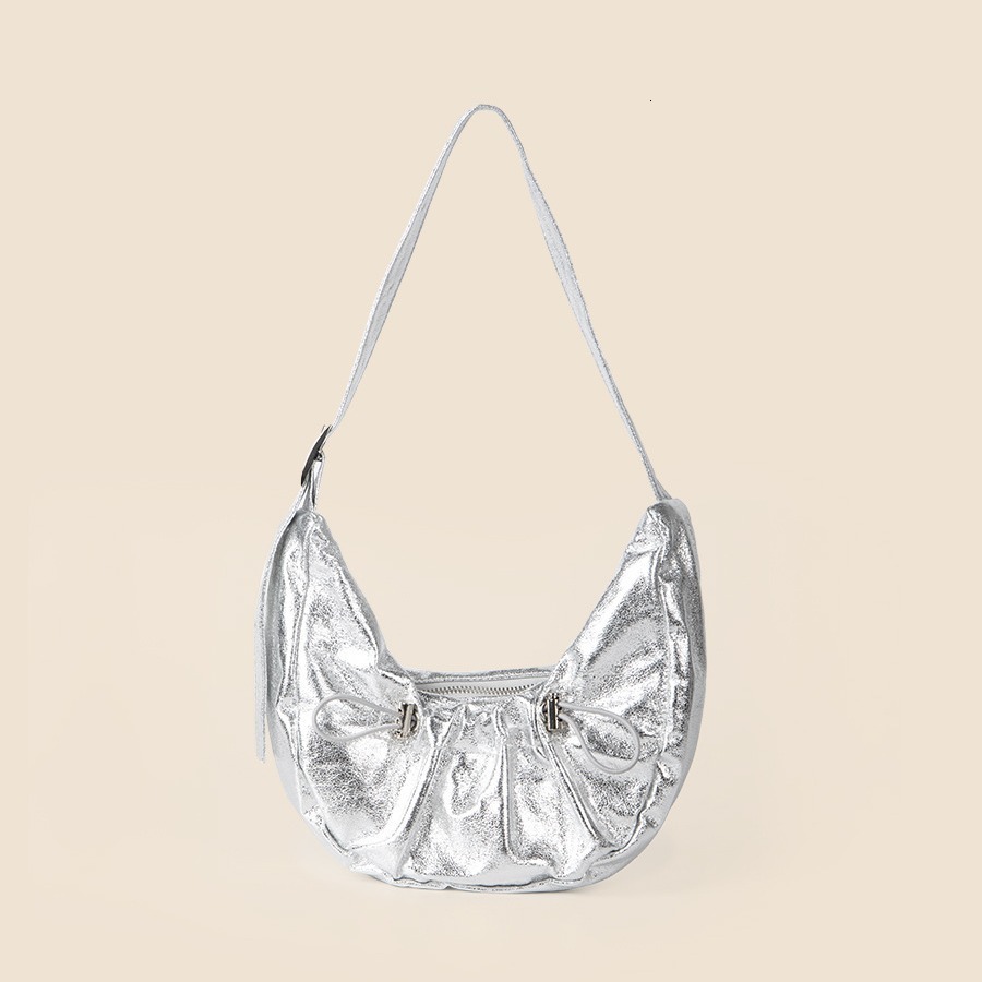 PU Underarm Single Shoulder Crescent for Women's Summer 2024 Versatile Drawstring Wrinkled Cowboy Bag