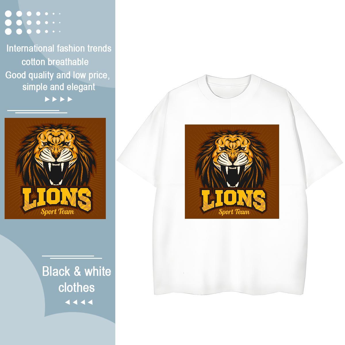 High Quality T shirt lion Short Sleeve O-Neck Sports Casual Custom Printed 230g Pure Cotton Tshirt for Man Woman Fashion Tees