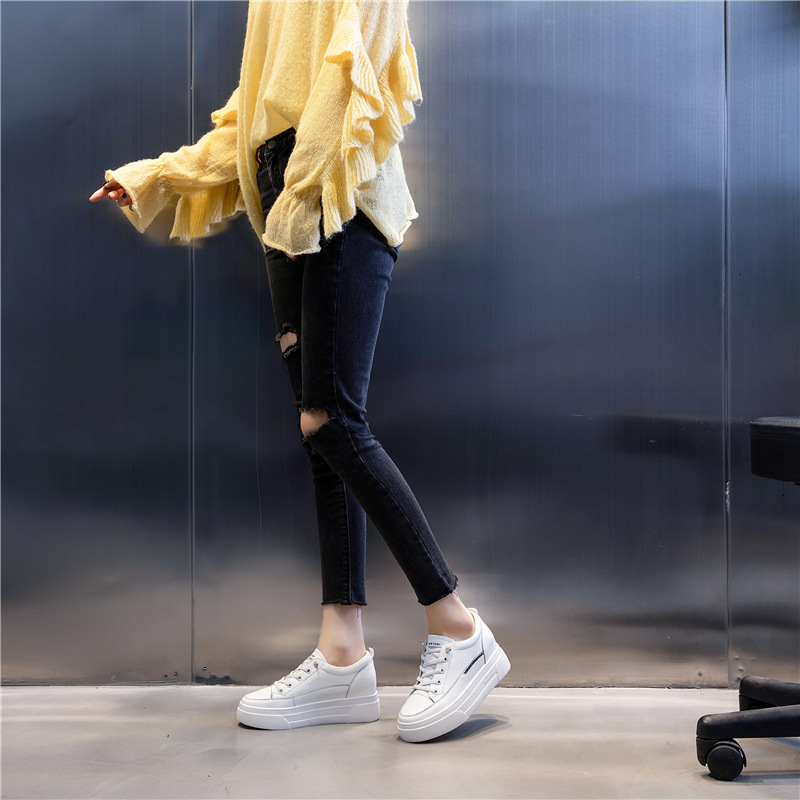 Ddmysports CM Internal Height Increase Women S Spring New Thick Soled Casual Single Women Sports Flat Bottomed Genuine Leather Small White Shoes OUTDO