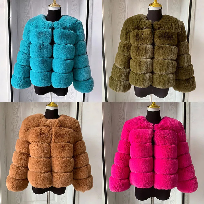 Womens Fashion faux fur coat super Autumn Winter women short Faux fox fur fluffy jacket high quality 7xl Ladies furry coats 240820