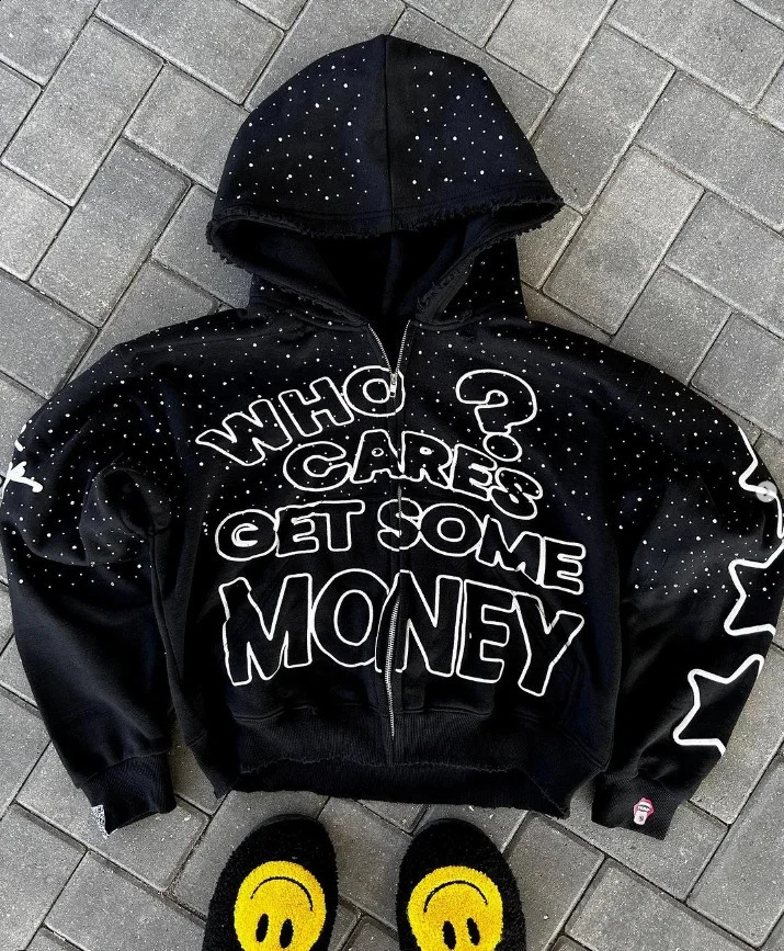 American Street Hip-hop Letter Print Zipper Hoodie Women High Street Retro Street Harajuku Fashion Trendy Loose Casual Y2K Tops 240819