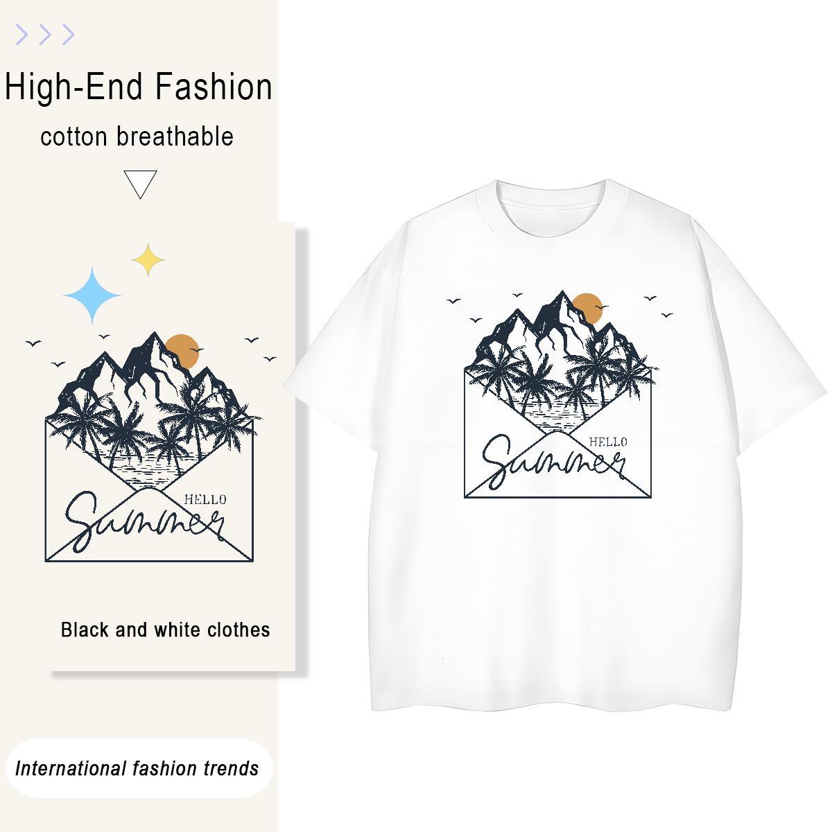 Fashion New Tshirts sea Street wear Hip Hop 100% Cotton 230g Polos Short Sleeve Soft Unisex Mens T Shirts DIY Logo Oversized