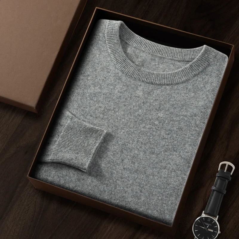 ZOCEPT High Quality 100% Cashmere Mens Sweater Winter Basic Round Neck Casual Soft Long Sleeve Jumping Knitted Pulling Flower 240819