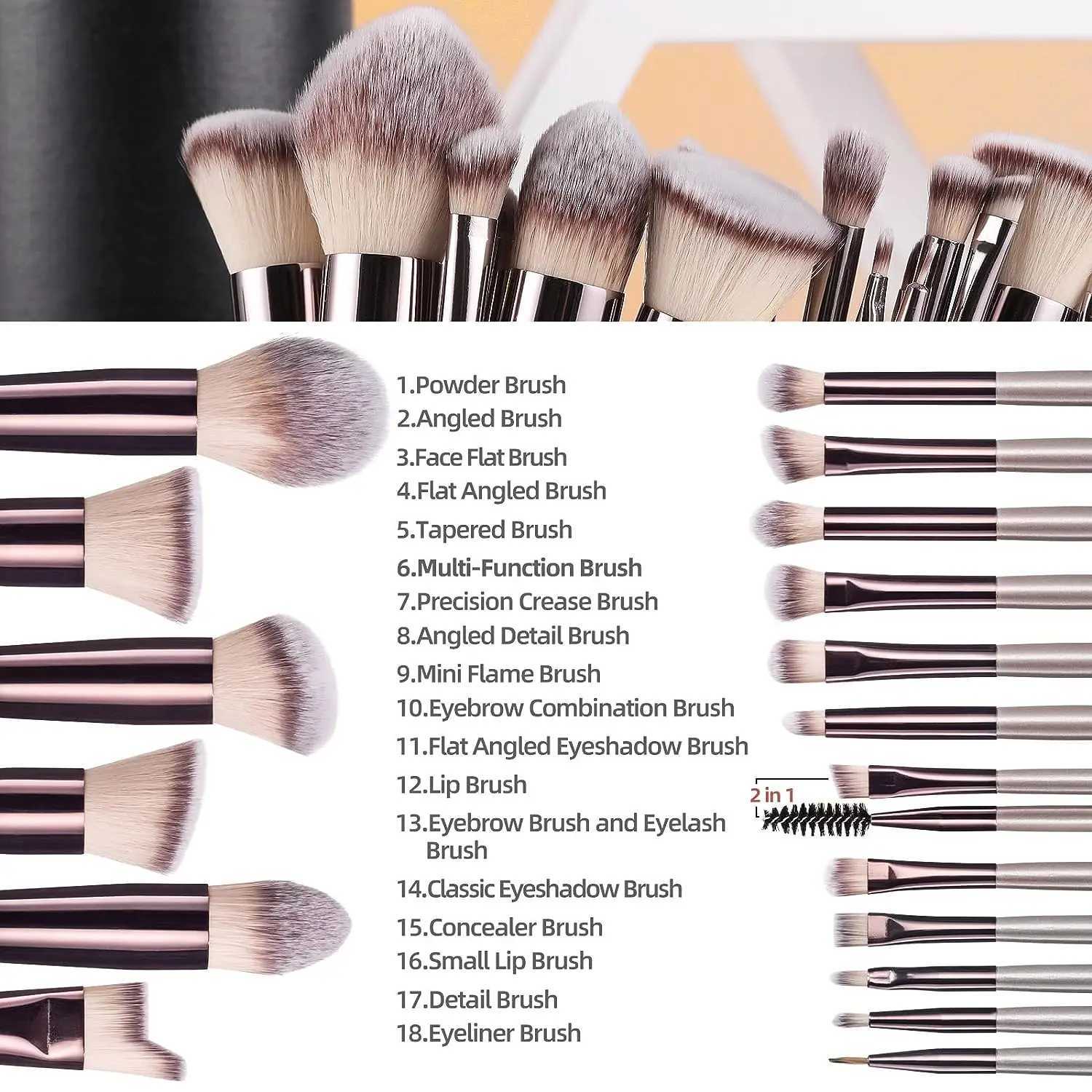 Makeup Brush Set 18 Pcs Premium Synthetic Foundation Powder Concealers Eye shadows Blush Make-up for Women with Black Case M240820