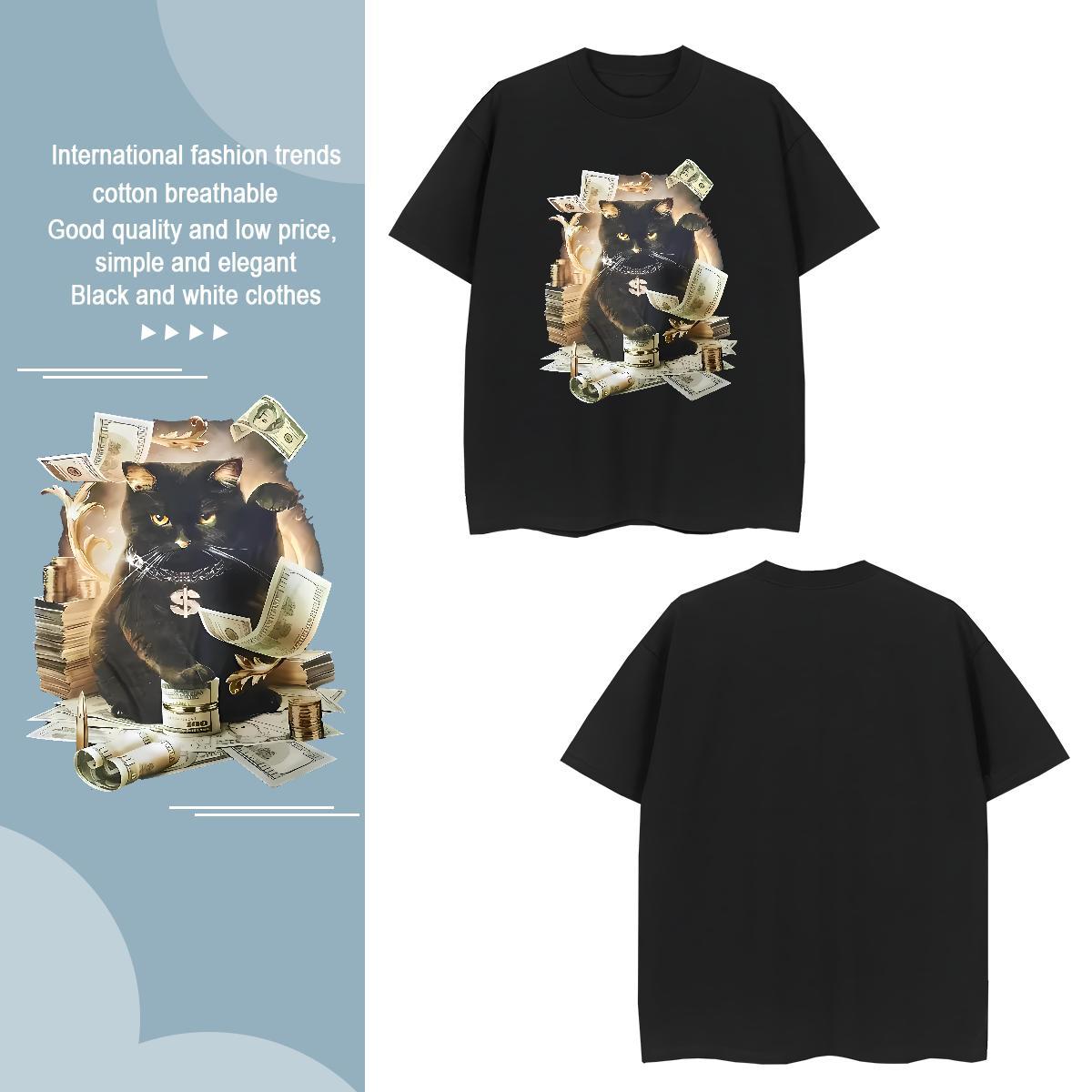 Popular cat Men T Shirts Outdoor Couples T Shirts 100% Cotton 230g DIY Customized Short Sleeve Soft Black White Polos