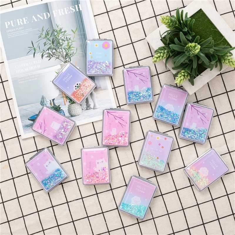 Portable Double-Sided Folding Cosmetic Mirror Female Gifts With Flowing Sparkling Sand Mini Makeup Mirror Compact Pocket Mirrors Y240819