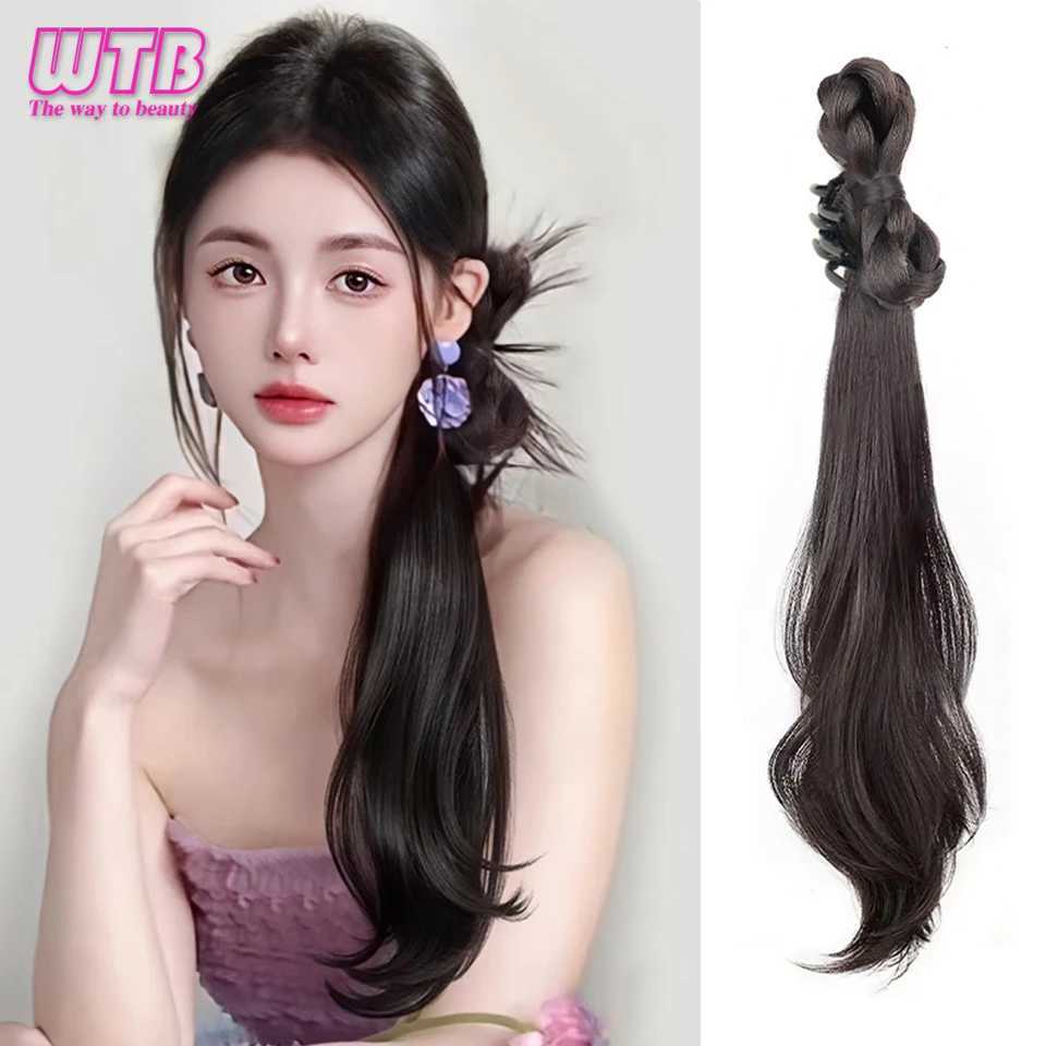 Synthetic wig side ponytail claw clip ponytail natural simulated hair for women slightly curled fake braid suitable for daily wear W240817