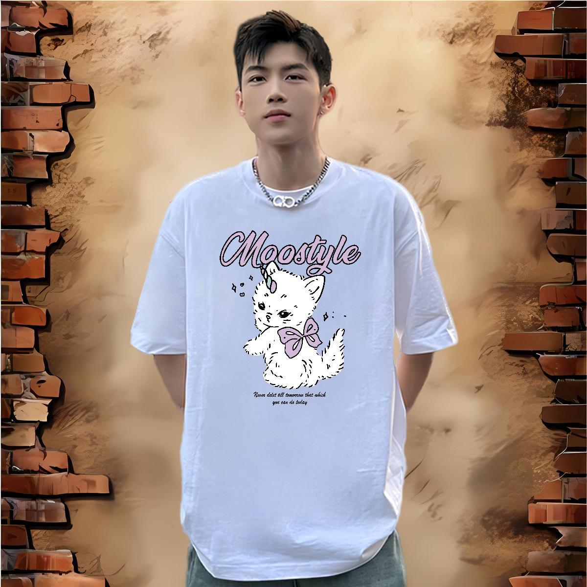2024 Summer Men Clothes T-Shirt cute Spring Summer 230g Cotton Tees Shirts Breathable Crew Neck TOP Quality T Shirts Men DIY