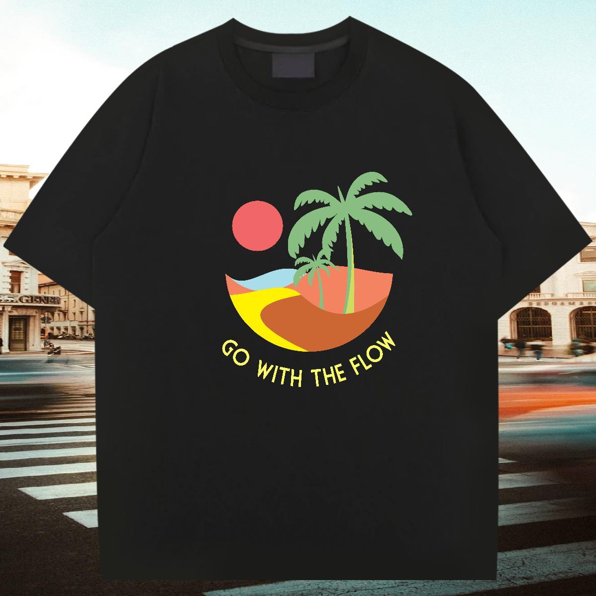 Loose Men Tops Tees Spring Summer 230g 100% Cotton DIY Logo Oversized O Neck Short Sleeves wave Mens T Shirts Fashion Design Polos