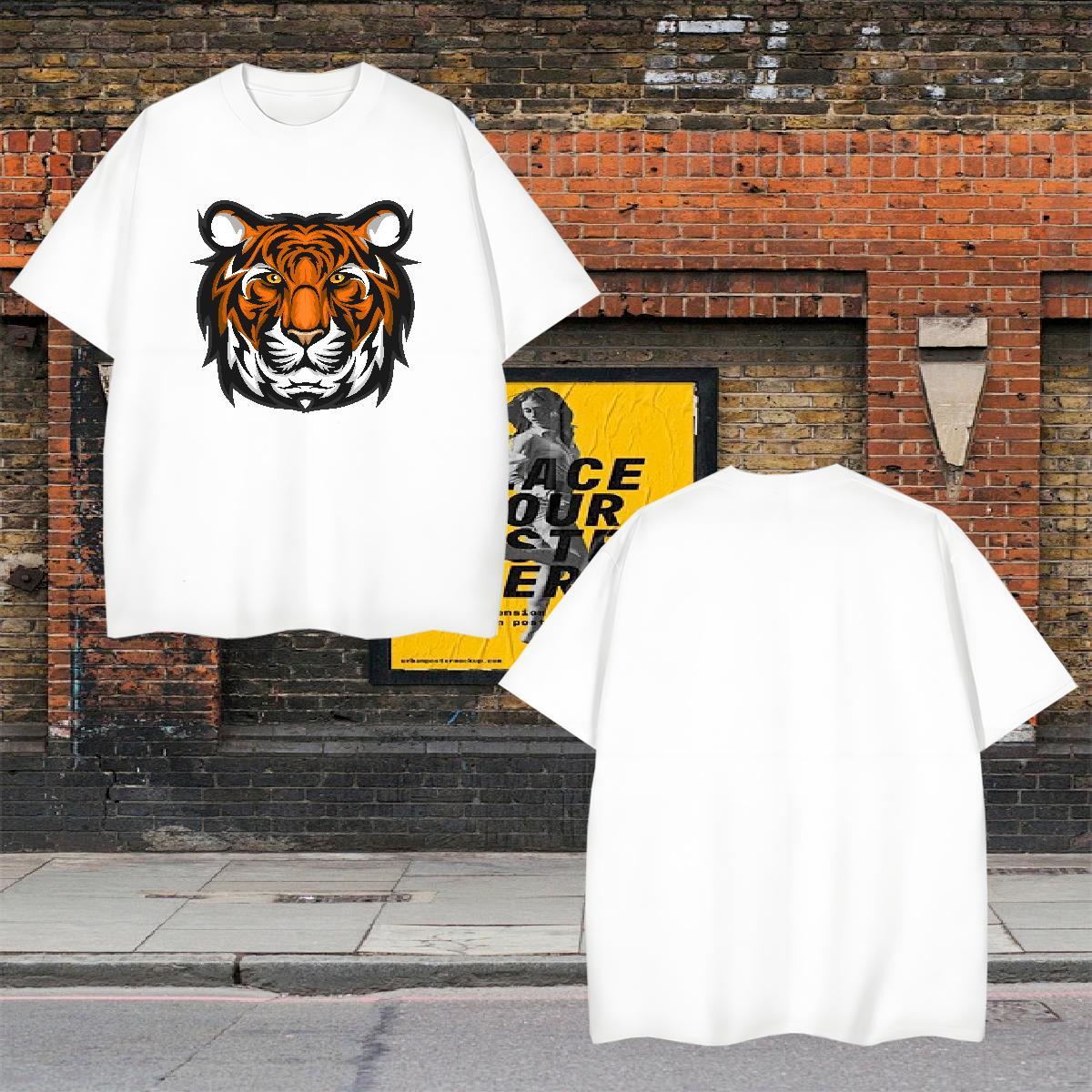 DIY Mens Tshirts tiger Spring Summer 100% Cotton 230g Top Tees O-Neck Short Sleeve High Quality Mens T Shirts Plus Size Cartoon