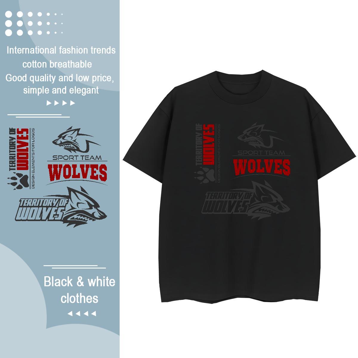 Loose Fit T Shirt For Man wolf Breathable Crew Neck Home Outdoor DIY 230g Pure Cotton Men Tops Tees Fashion Design Polos