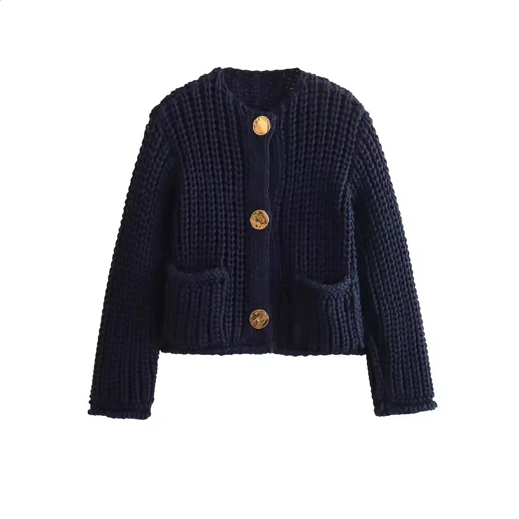 Spring Knitted Womens Casual Button Oneck Long sleeved Sweater Fashion Solid Loose Cardigan 240819
