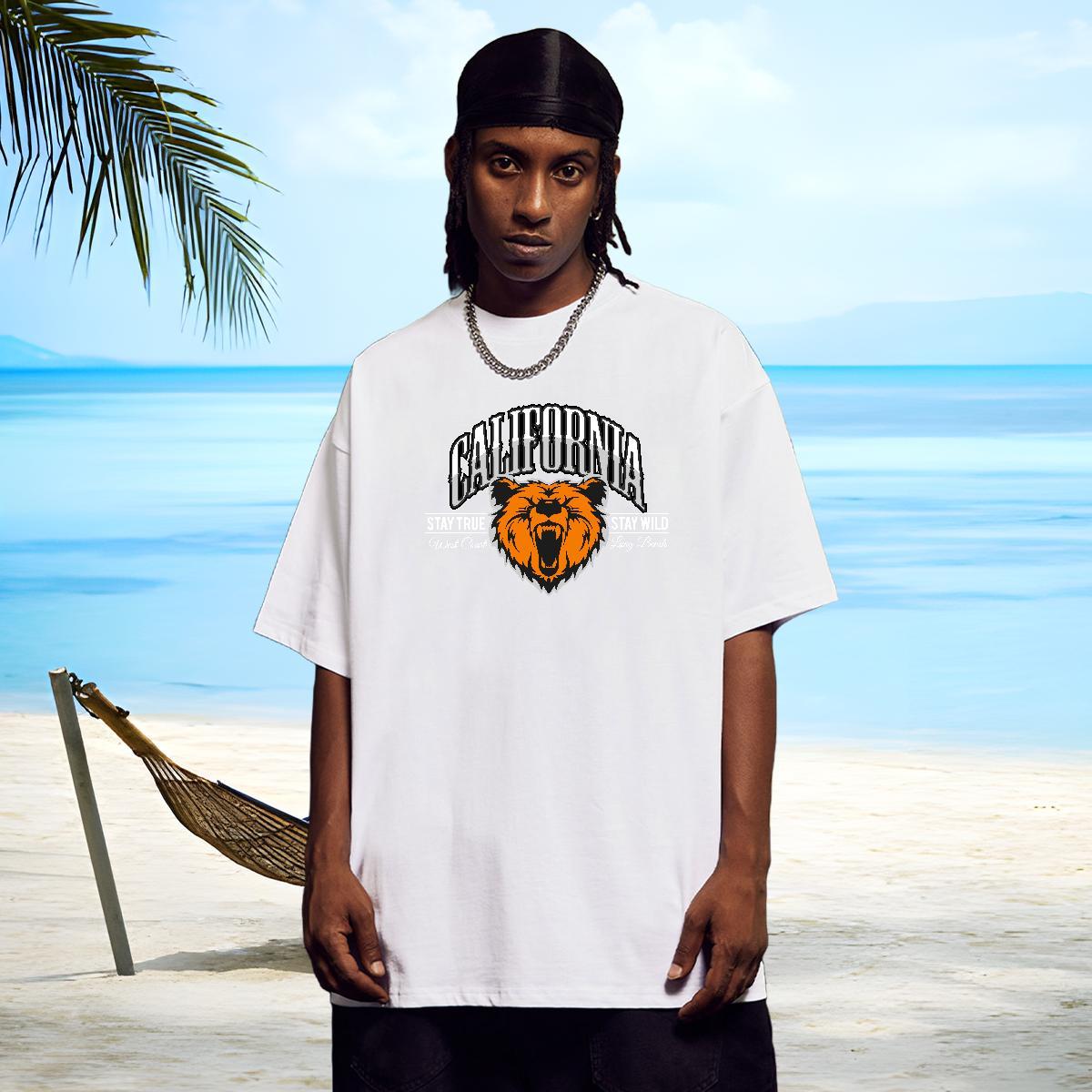Cool T Shirt For Man animal Round Neck Short Sleeve Street wear Hip Hop Custom Print Plus Size 100% Cotton 230g Men Tshirts 2024 New Wear