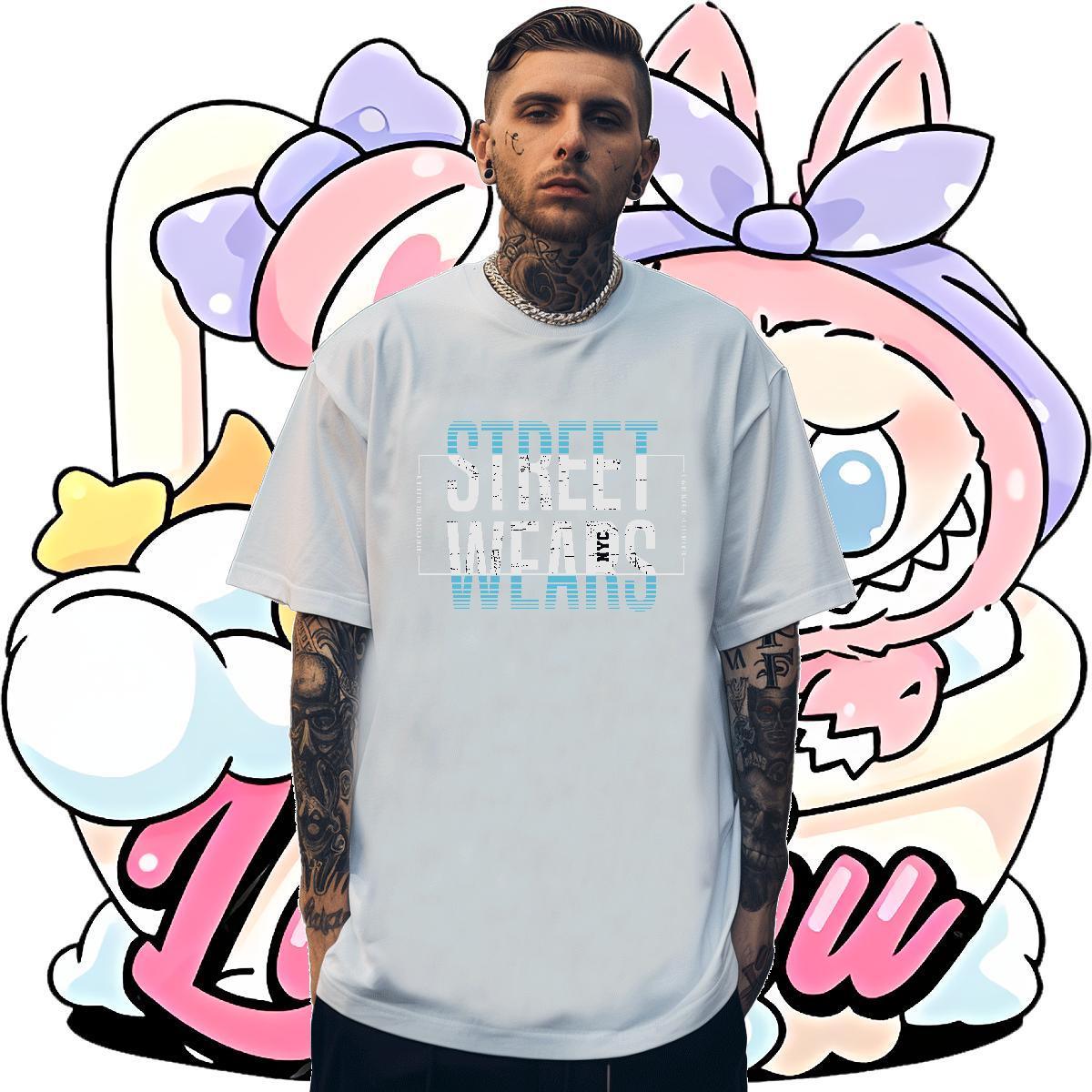 Classic Men Tshirts Sports Casual 230g Pure Cotton Anime Print Crew Neck letter T-Shirts Classic Casual Tops Shirt