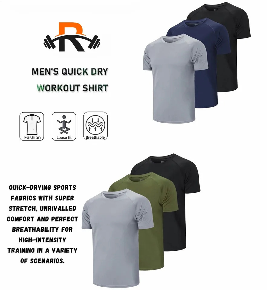 Mens running Tshirt short sleeved quick drying loose casual printed fitness exercise 240819