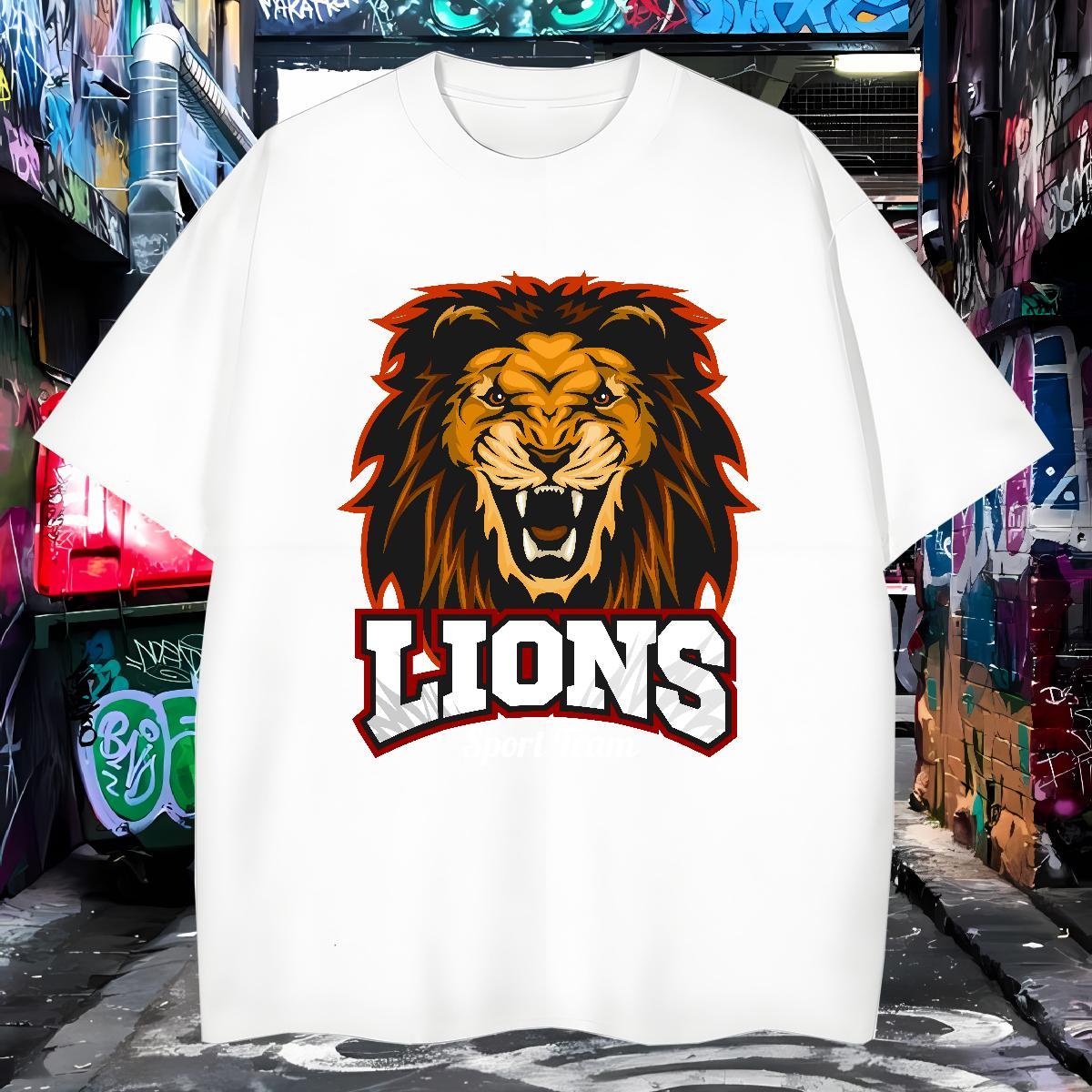 High Quality T-Shirts lion Breathable Sports Casual Oversized 230g 100% Cotton Men Tops Tees Fashion New Tops Shirt