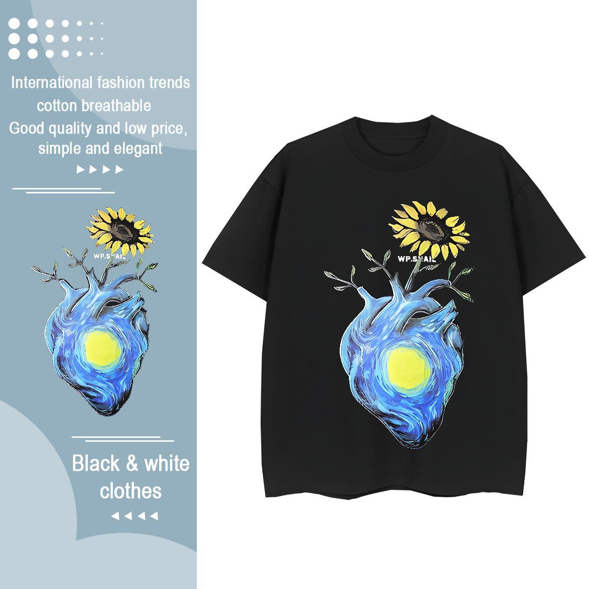 New Arrival Men Clothes T-Shirt flower Casual Beach 230g 100% Cotton Clothings Pure Cotton Unisex Mens T Shirts Custom Print Plus Size
